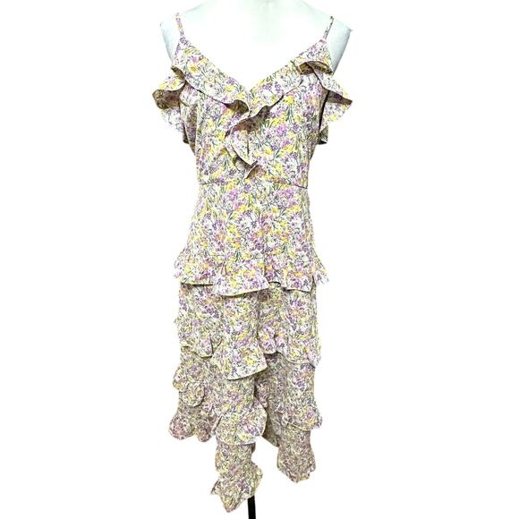 Lush Maxi Sundress Boho Tiered Ruffle Adjustable Straps Yellow/Lavender W L NWT - Picture 2 of 11